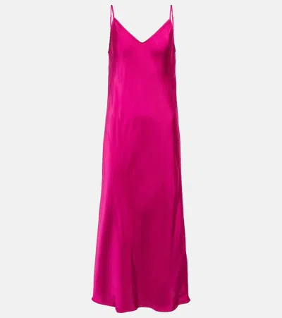 Velvet Poppy V-neck Midi Slip Dress In Rspbry Pnk