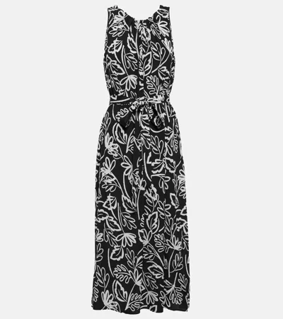 Velvet Printed Crêpe Midi Dress In Black