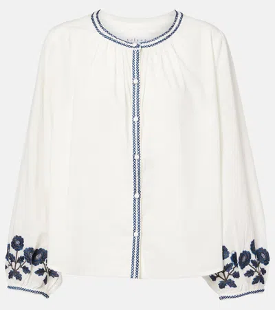 Velvet Rahwa Embroidered Cotton Blouse In White