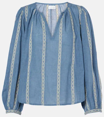 Velvet Raylee Jacquard Cotton-blend Blouse In Blue