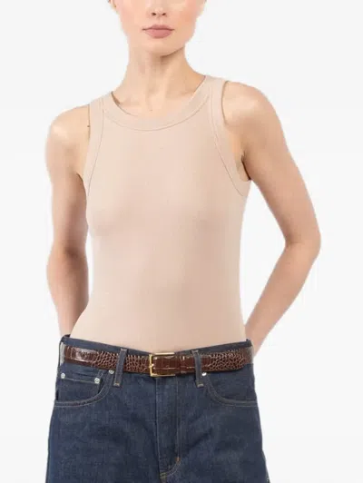 Velvet Ribbed Round-neck Tank Top In Pink