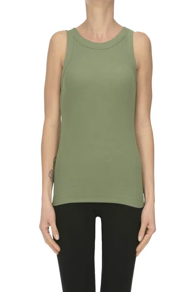 Velvet Ribbed Tank Top In Green
