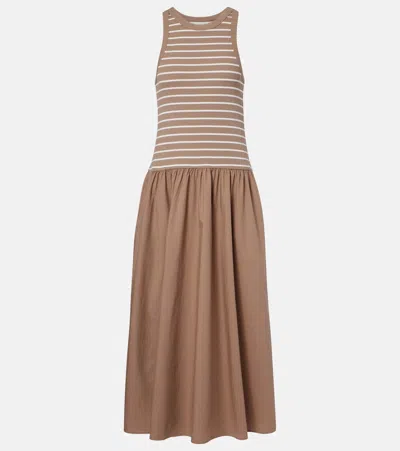 Velvet Romina Striped Cotton-blend Midi Dress In Brown