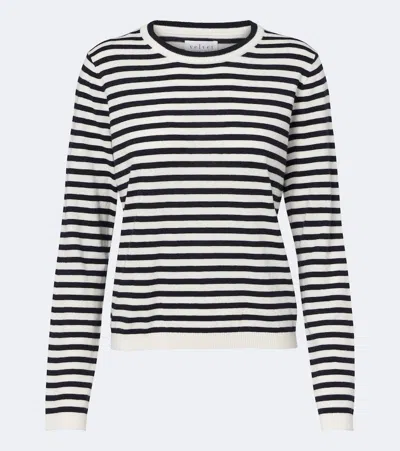 Velvet Roxy Striped Cotton And Cashmere T-shirt In Gray