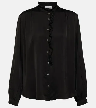 Velvet Ruffled Satin Blouse In Black