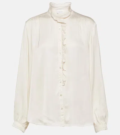 Velvet Ruffled Satin Blouse In Neutrals