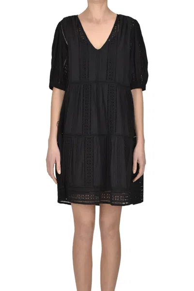 Velvet Sangallo Lace Dress In Black