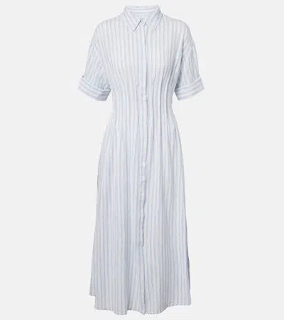 Velvet Saron Striped Cotton And Linen Shirt Dress In Blue