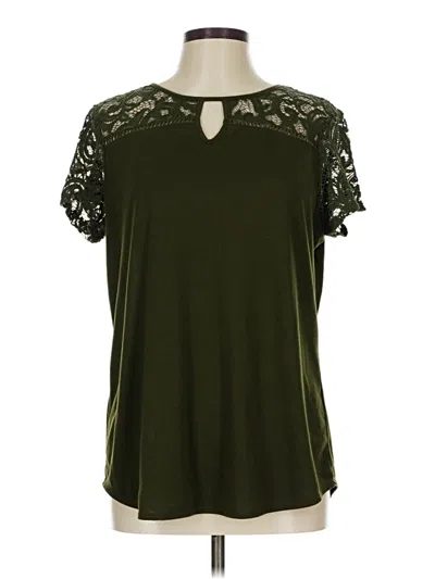 Pre-owned Velvet Short Sleeve Top Green Keyhole Neckline Tops