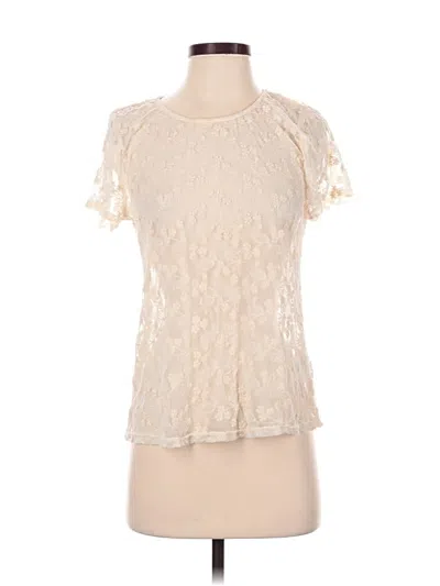Pre-owned Velvet Short Sleeve Top Ivory Keyhole Neckline Tops