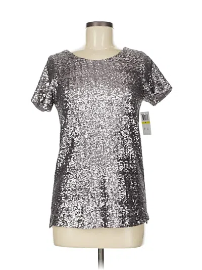 Velvet Short Sleeve Top Silver Metallic Pattern Scoop Neck Tops In Black