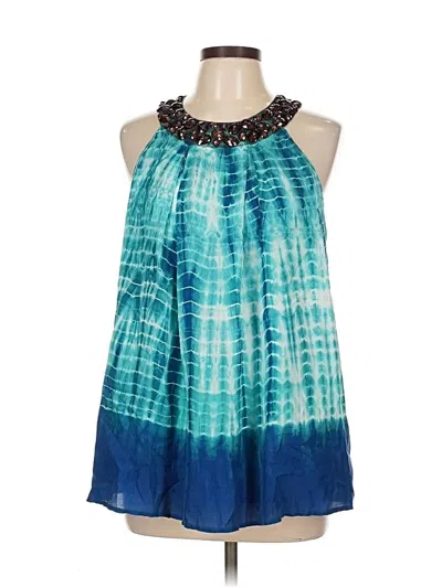 Pre-owned Velvet Sleeveless Silk Top Blue Halter Neckline Tops