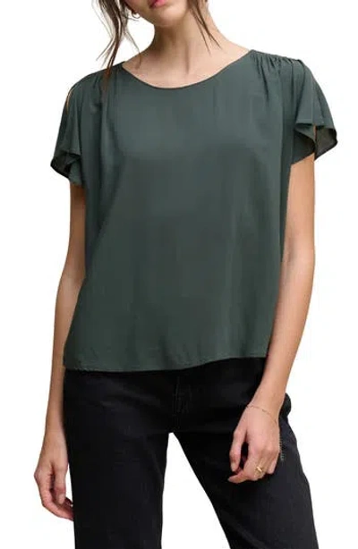 Velvet Smocked Shoulder Rayon Top In Green
