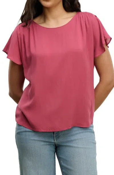 Velvet Smocked Shoulder Rayon Top In Pink