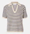 Velvet Striped Cashmere Polo Sweater In Neutral