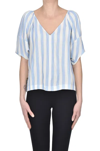 Velvet Striped Linen Blouse In Blue