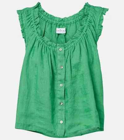 Velvet Tana Linen Top In Green