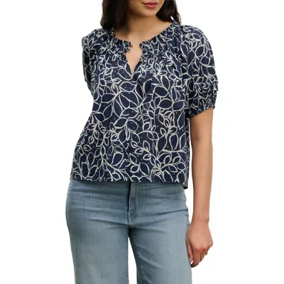 Velvet Thera Printed Off The Shoulder Cotton Voile Top In Blue