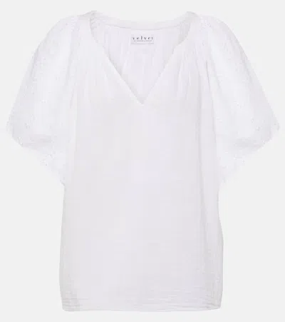 Velvet Tish Embroidered Cotton Top In White