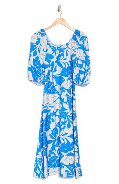 Velvet Torch Printed Midi Dress In Ivory Blue