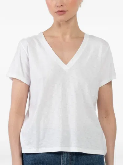 Velvet V-neck T-shirt In White