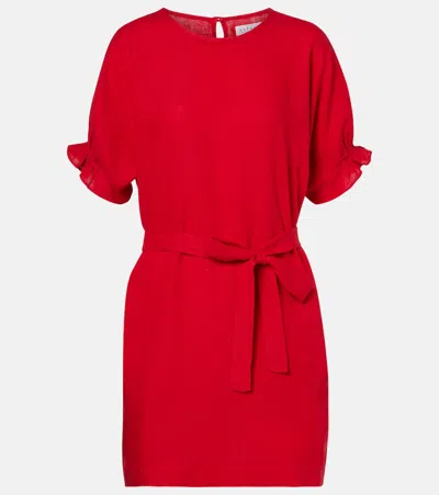 Velvet Vivian Belted Linen Minidress In Red