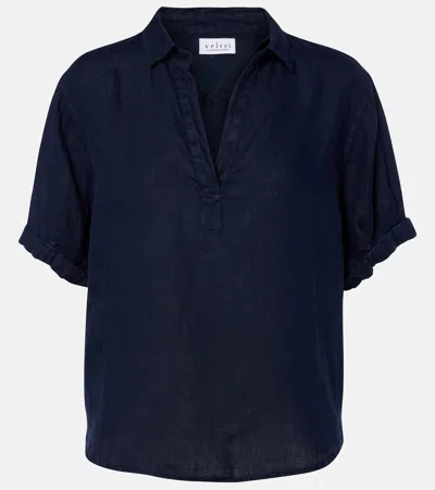 Velvet Vivica Linen Top In Blue