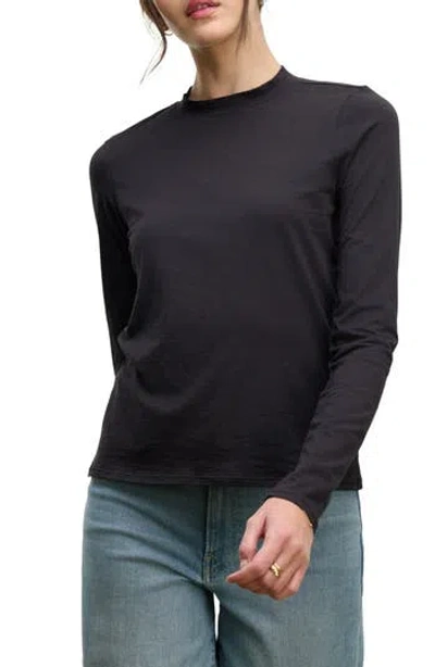 Velvet Whisper Stretch Cotton Long Sleeve T-shirt In Black