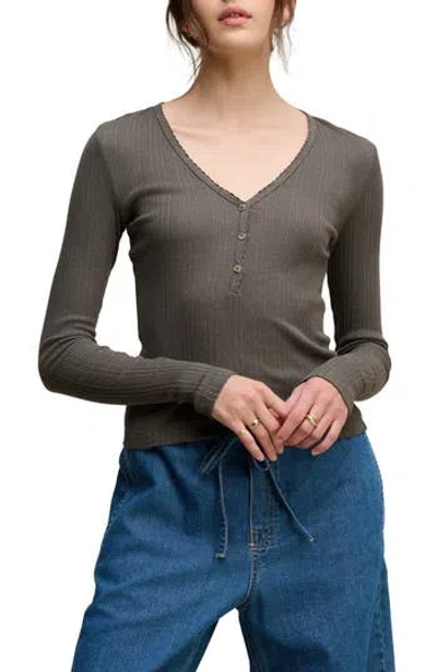 Velvet Winona Pointelle Henley Tee In Gray