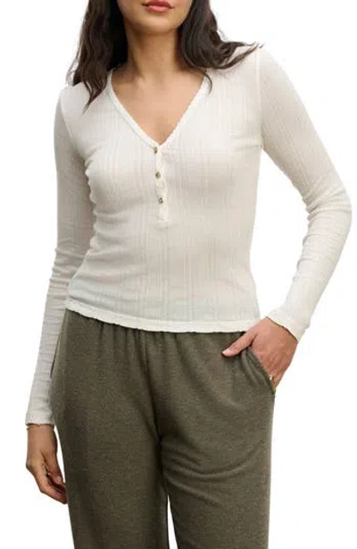 Velvet Winona Pointelle Henley Tee In Neutral
