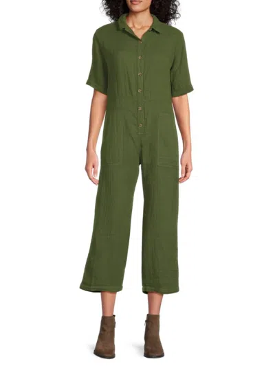 Velvet Women's Elia Cotton Cropped Jumpsuit In Clover Green