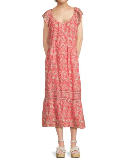 Velvet Women's Jazlyn Cotton Floral Midi Dress In Rouge Red