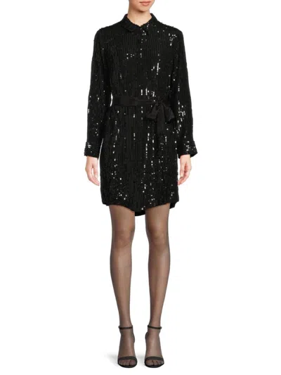 Velvet Women's Tanya Sequin Mini Shirt Dress In Black