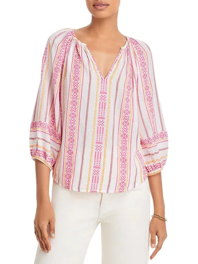 Velvet Womens Aztec Print V-neck Pullover Top In Pink