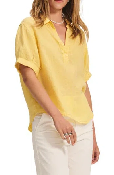 Velvet Woven Linen Top In Gold