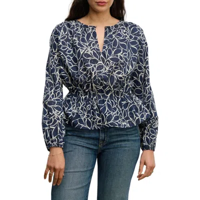 Velvet Wynne Printed Voile Peplum Top In Blue