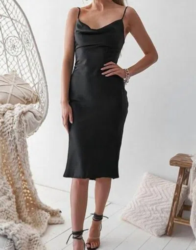 Velvi Aspen Satin Midi Dress In Black