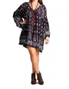 Velzera Baby Doll Bohemian Peasant Mini Dress In Black In Black