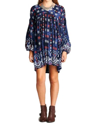 Velzera Baby Doll Bohemian Peasant Mini Dress In Blue