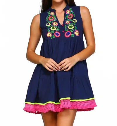 Velzera Beaded And Fringe Bohemian Mini Dress In Blue