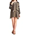 Velzera Bohemian Keyhole Mini Dress In Black/camel In Multi