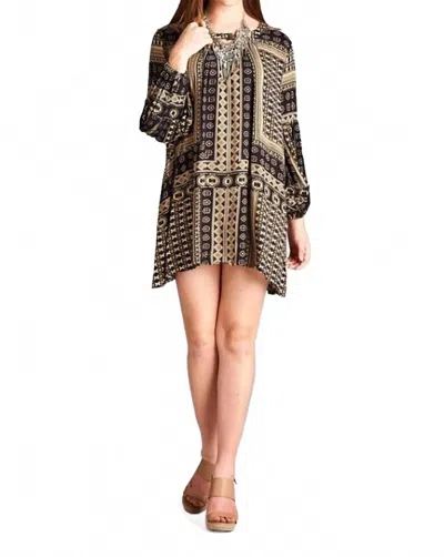 Velzera Bohemian Keyhole Mini Dress In Camel Black In Multi