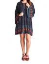 Velzera Border Print Floral Bohemian Dress In Blue In Blue