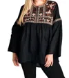 Velzera Button Down Embroidered Shirt In Black In Black