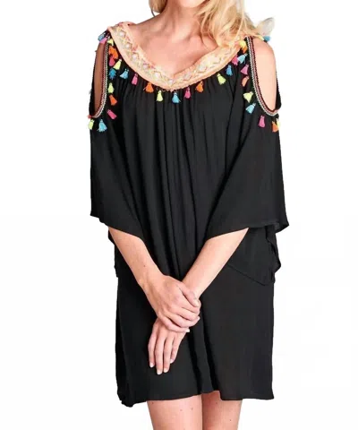 Velzera Women's Tassel Cold Shoulder Short Dress In Black