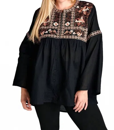 Velzera Embroidered Button Down Shirt In Black