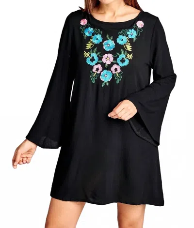 Velzera Floral Embroidered Short Dress In Black
