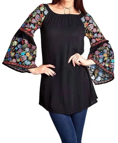 Velzera Floral Embroidered Off The Shoulder Mini Dress In Black