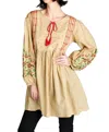 Velzera Floral Embroidered Peasant Dress In Mocha In Brown