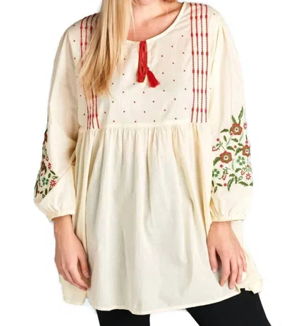 Velzera Floral Embroidered Peasant Mini Dress In Cream In Neutral